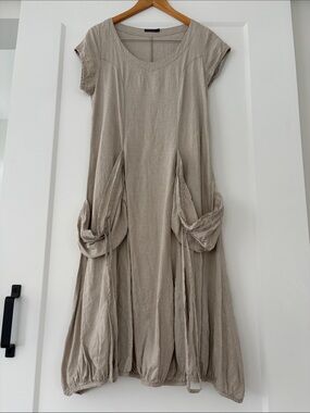 Grizas Linen Maxi Dress with Draped Pockets